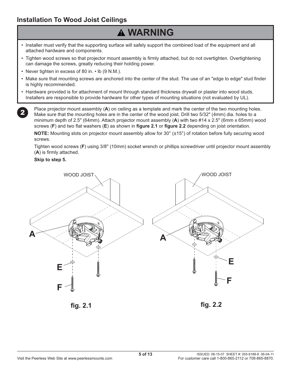 Warning | Peerless-AV PRS45 - Installation User Manual | Page 5 / 13