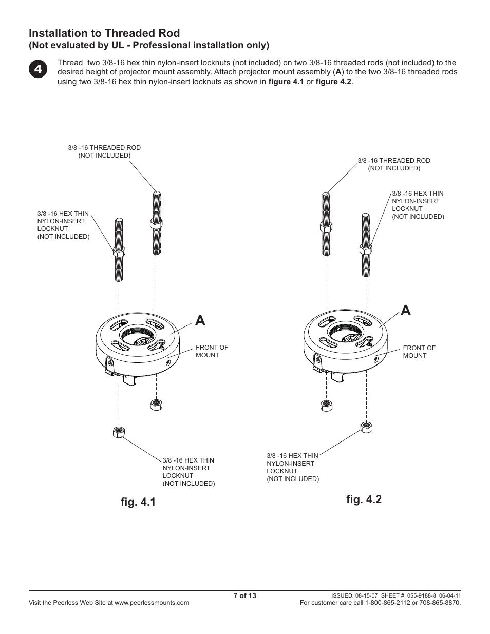 Installation to threaded rod, FI g. 4.1 ﬁ g. 4.2 | Peerless-AV PRS45 - Installation User Manual | Page 7 / 13