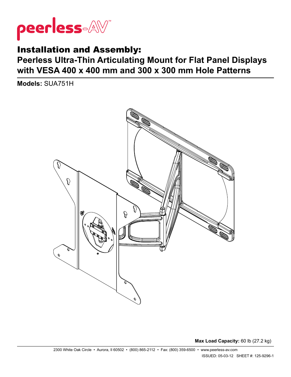 Peerless-AV SUA751H - Installation User Manual | 9 pages