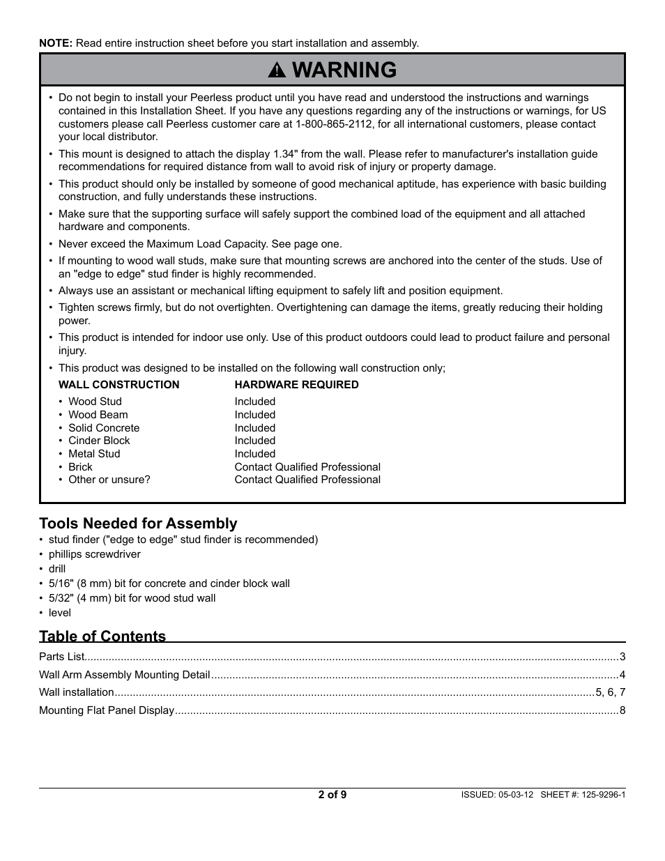 Peerless-AV SUA751H - Installation User Manual | Page 2 / 9