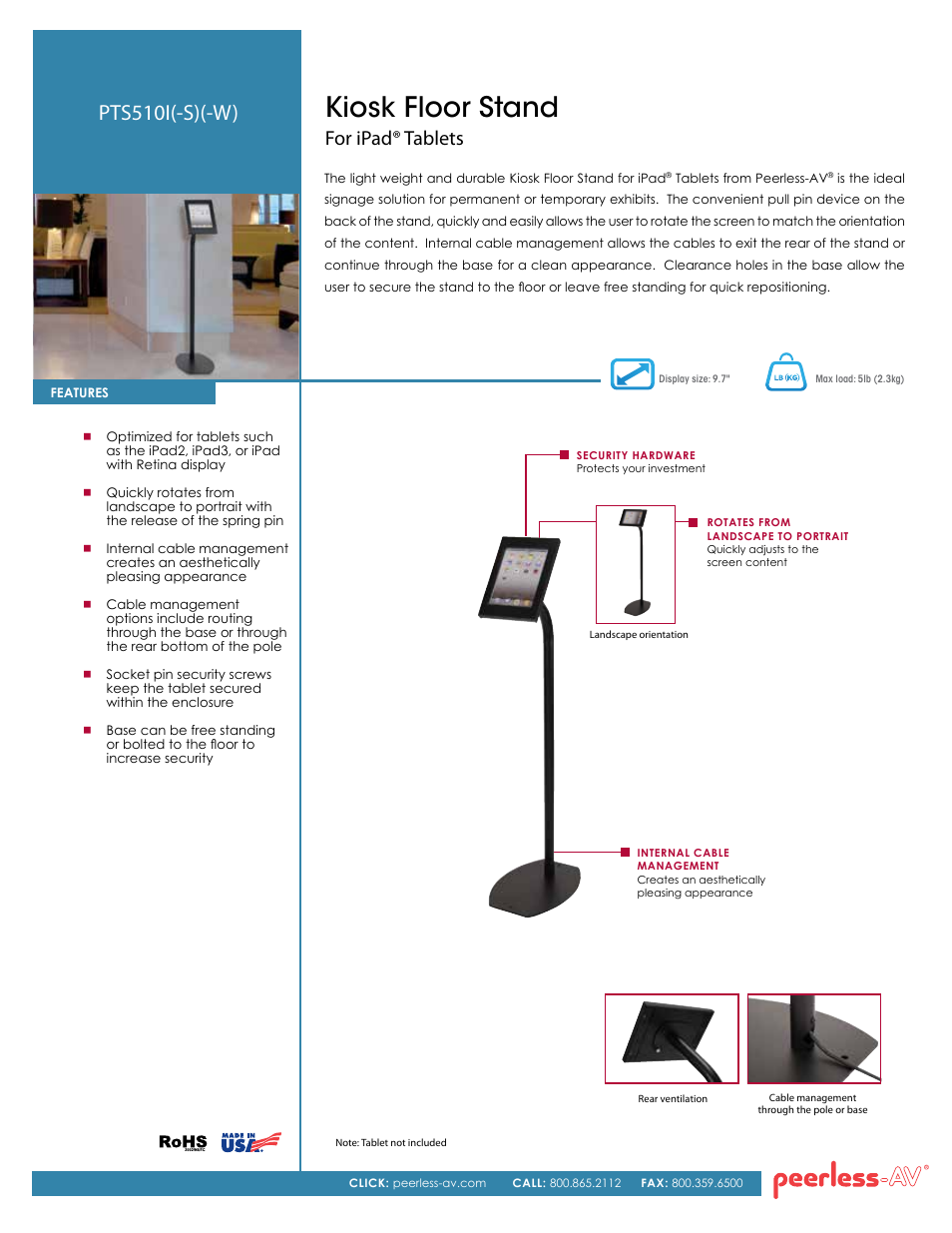 Peerless-AV PTS510I-W  - Sell Sheet User Manual | 2 pages