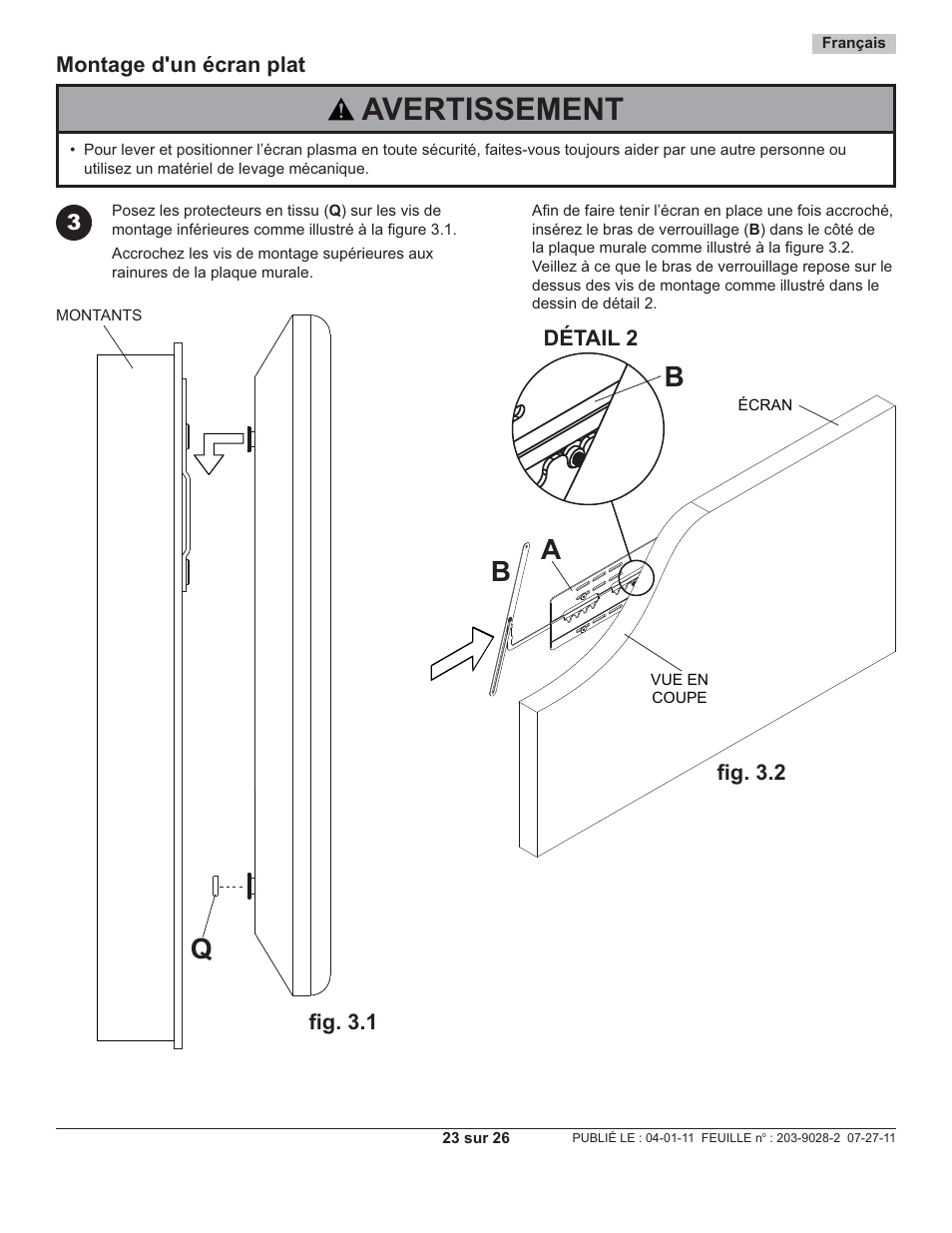 Avertissement, Ba b | Peerless-AV SUF651 - Installation User Manual | Page 23 / 26