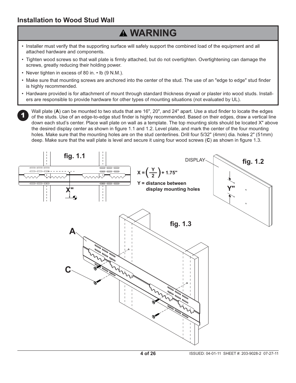 Warning | Peerless-AV SUF651 - Installation User Manual | Page 4 / 26
