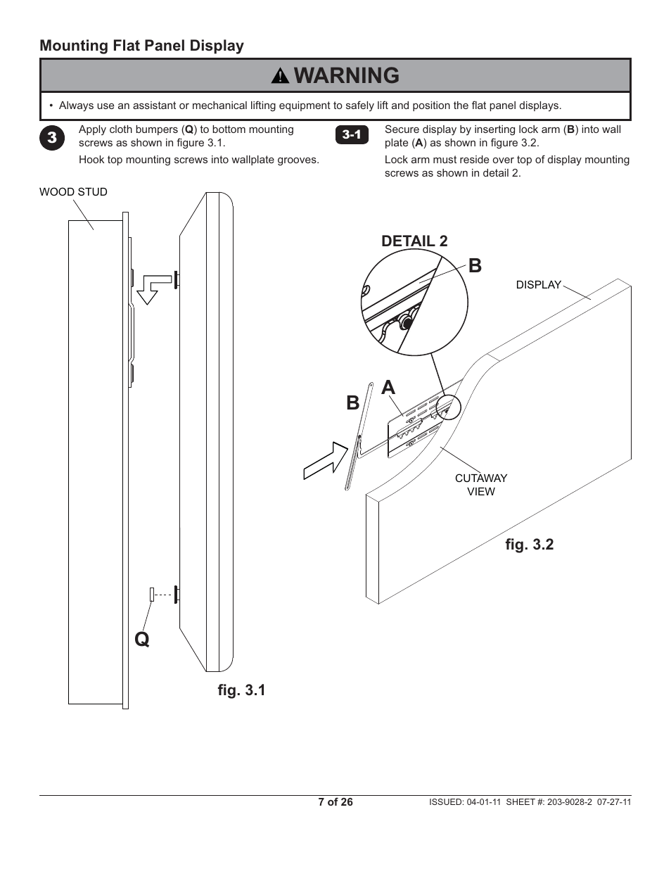 Warning, Qb a b | Peerless-AV SUF651 - Installation User Manual | Page 7 / 26