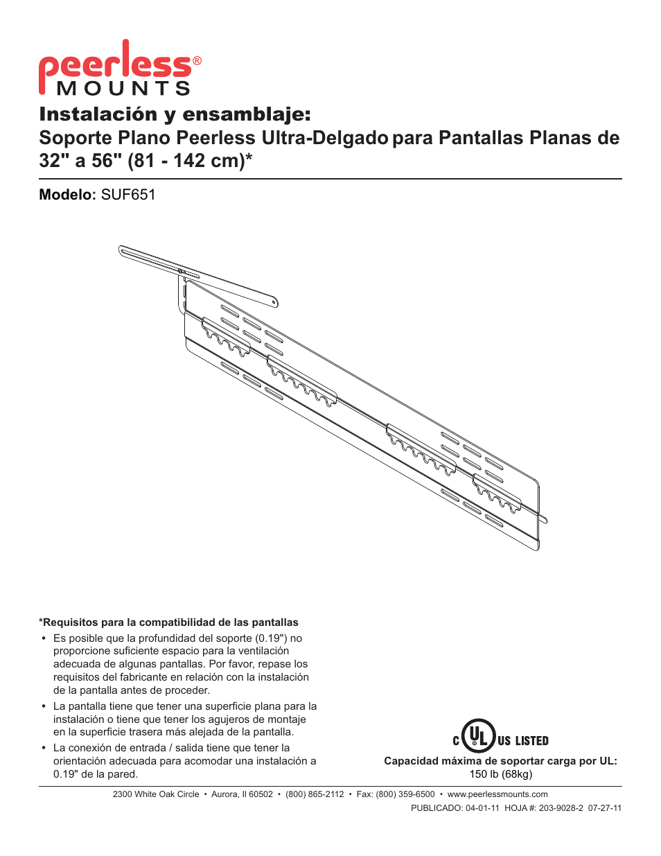 Peerless-AV SUF651 - Installation User Manual | Page 9 / 26