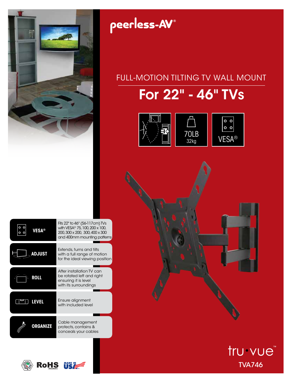 Peerless-AV TVA746  - Sell Sheet User Manual | 2 pages