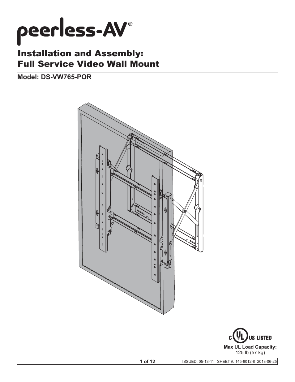 Peerless-AV DS-VW765-POR - Installation User Manual | 12 pages