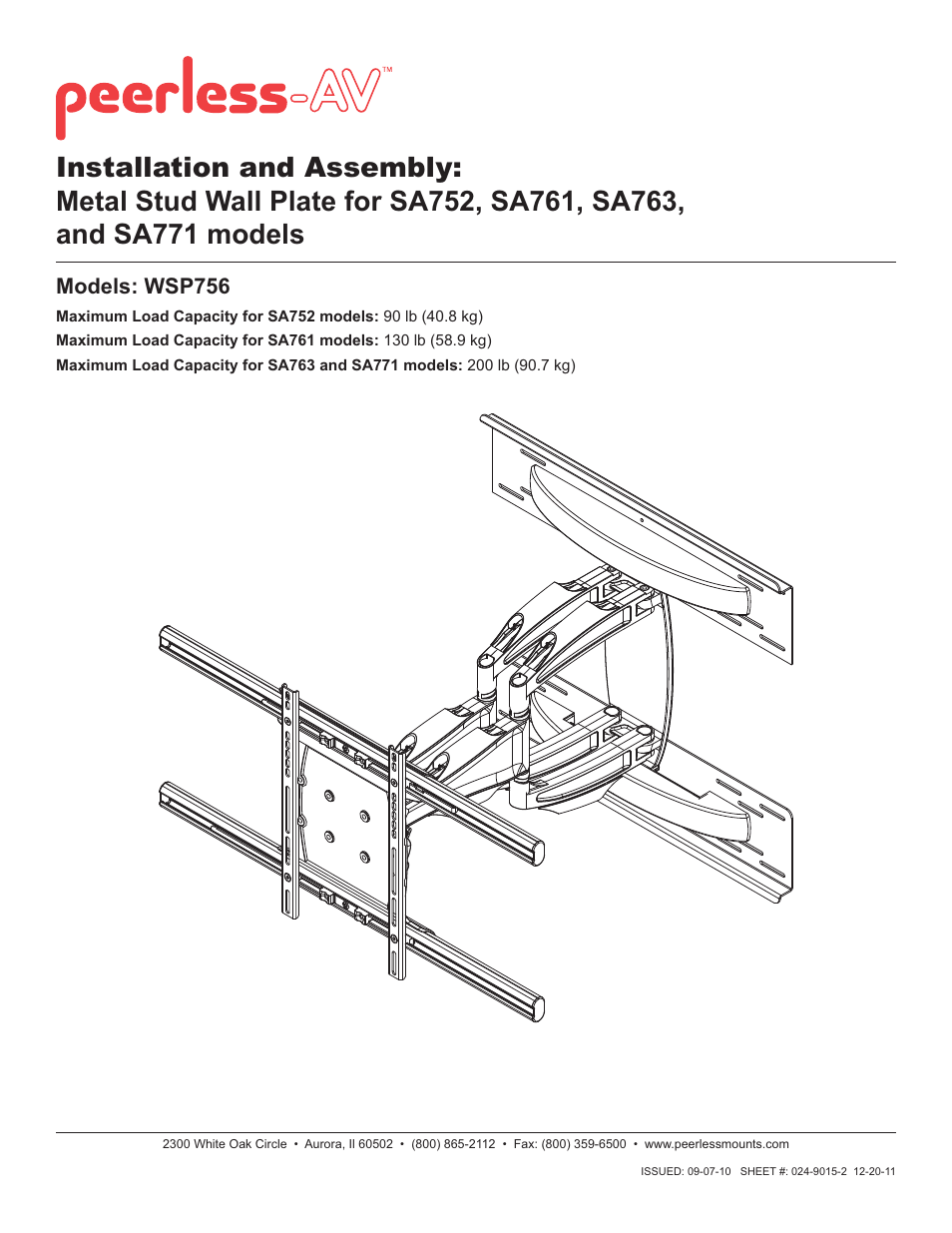 Peerless-AV WSP756 - Installation User Manual | 7 pages