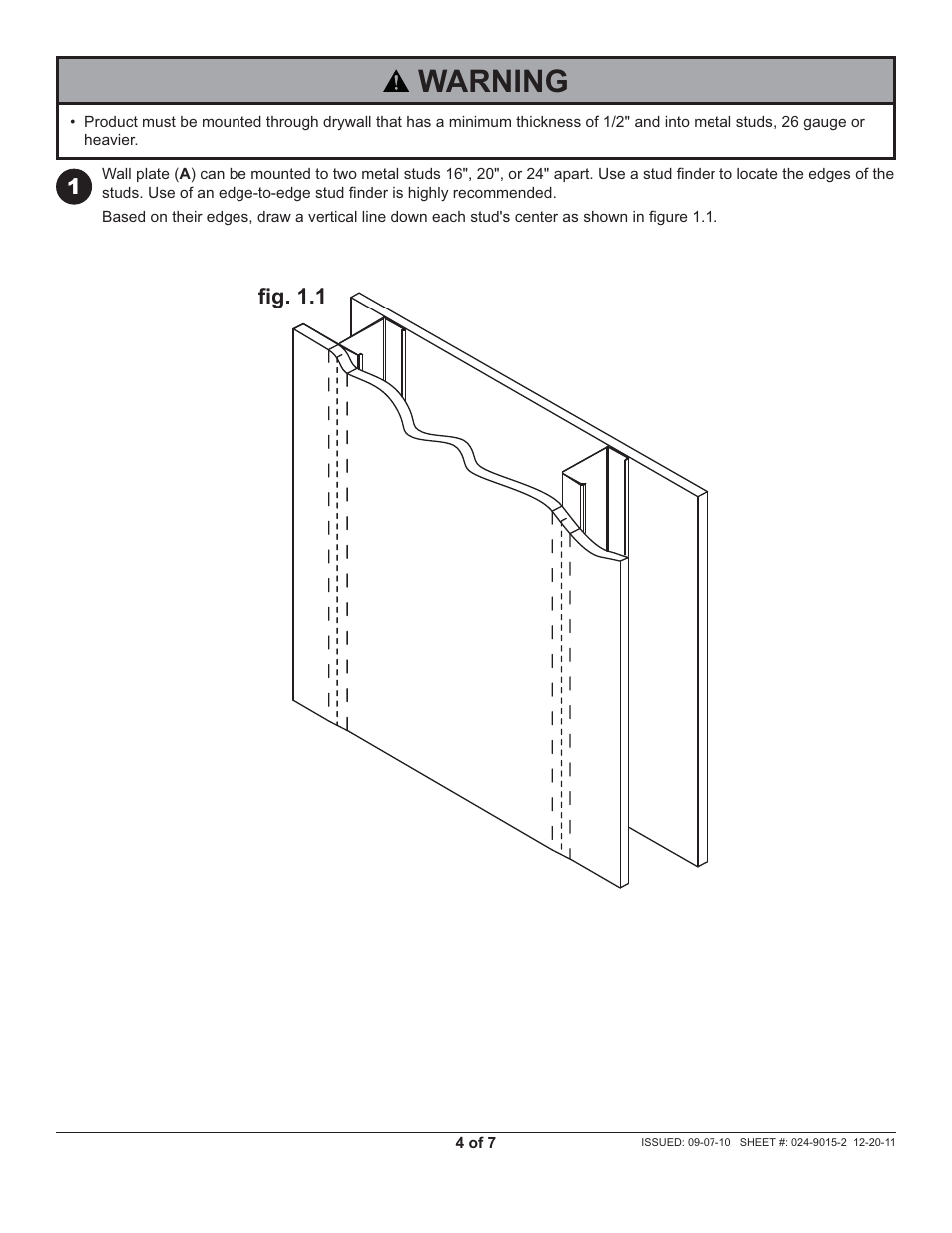 Warning | Peerless-AV WSP756 - Installation User Manual | Page 4 / 7