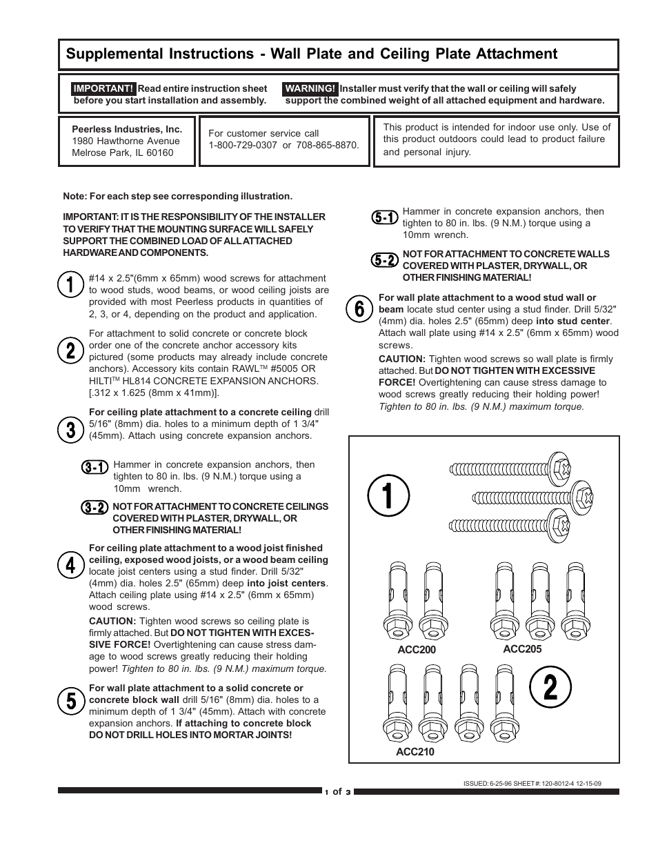 Peerless-AV ACC210 - Installation User Manual | 3 pages