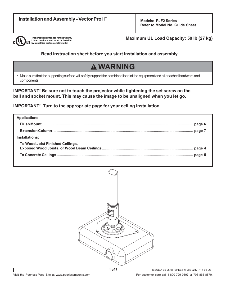 Peerless-AV PJF2-45 - Installation User Manual | 7 pages