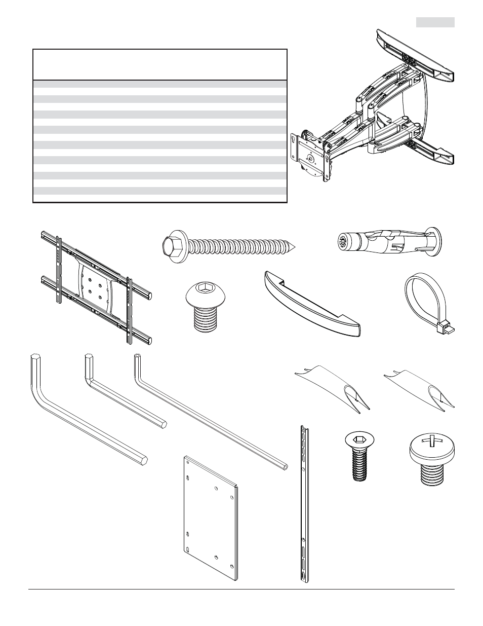 Lista de piezas | Peerless-AV SA771PU-AW - Installation User Manual | Page 21 / 56