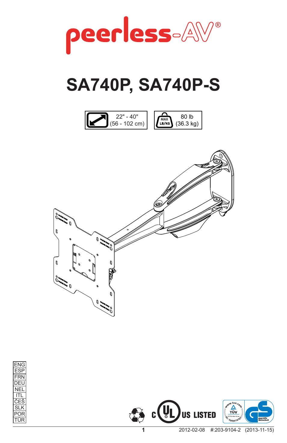 Peerless-AV SA740P - Installation User Manual | 24 pages