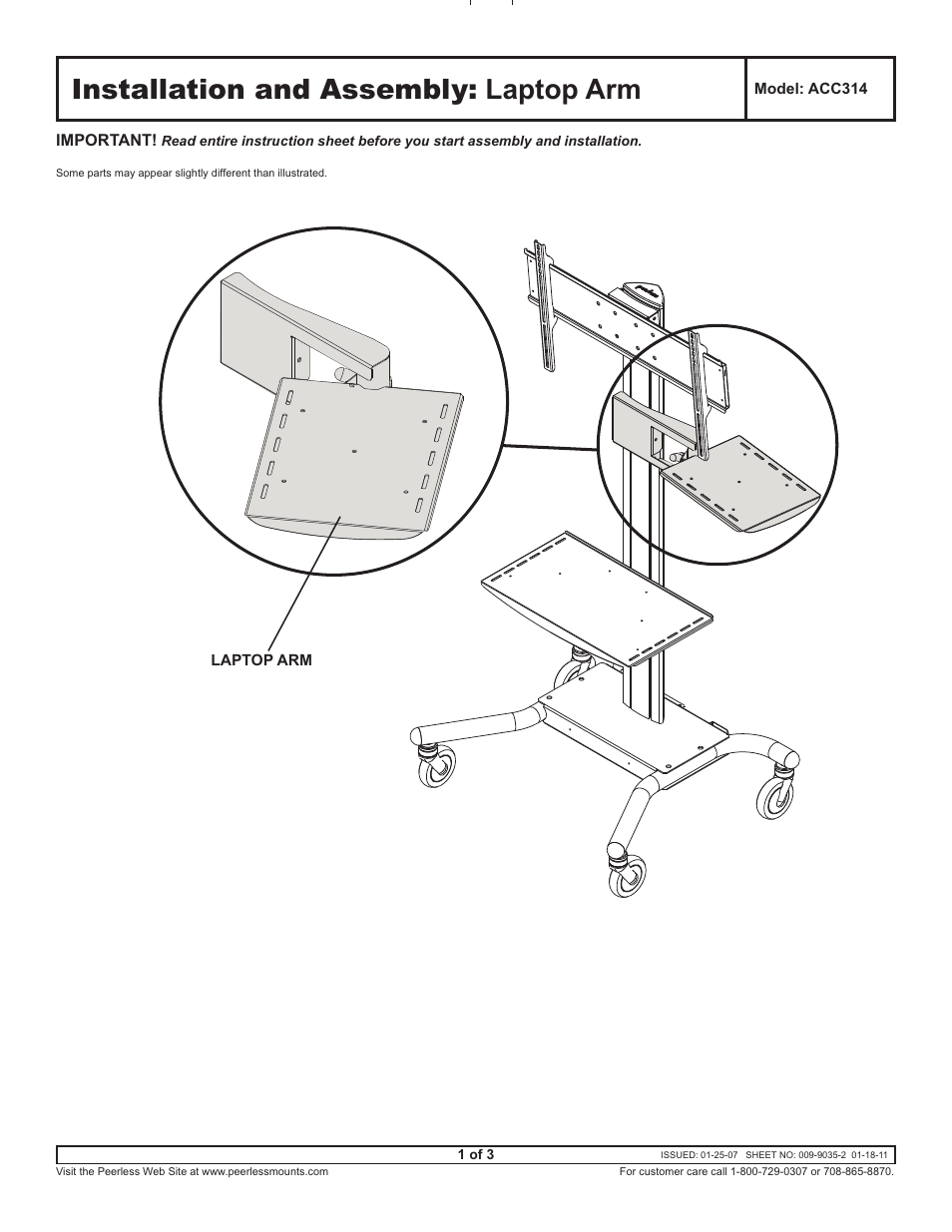 Peerless-AV ACC314 - Installation User Manual | 3 pages