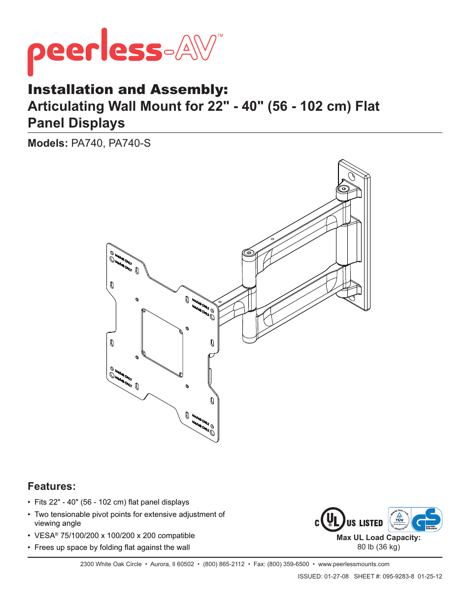 Peerless-AV PA740 - Installation User Manual | 46 pages