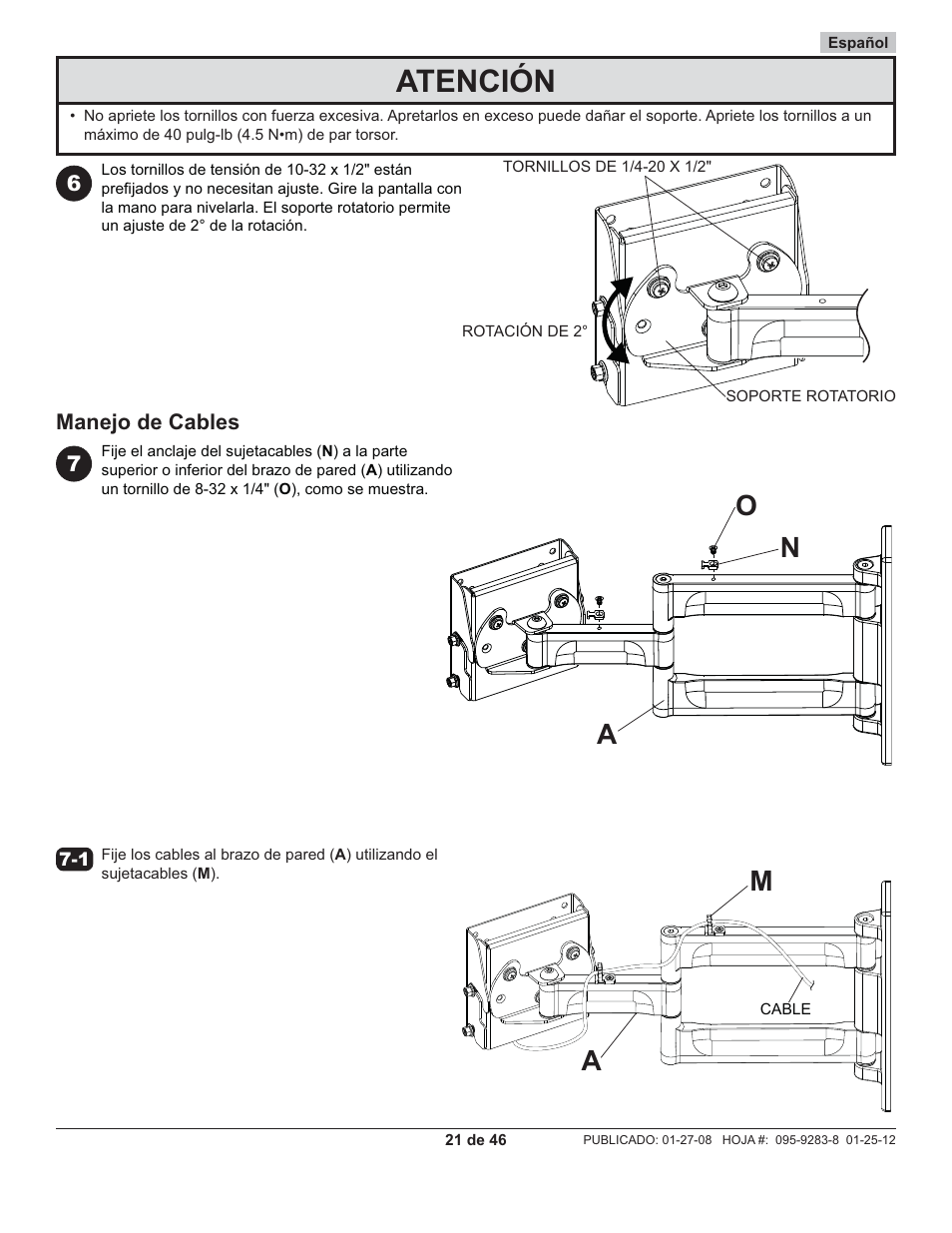 Atención, On a | Peerless-AV PA740 - Installation User Manual | Page 21 / 46
