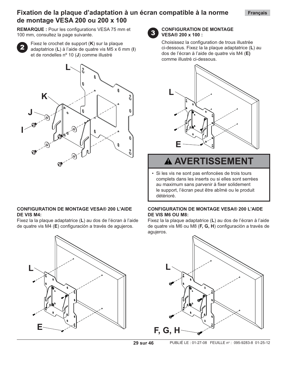 Avertissement | Peerless-AV PA740 - Installation User Manual | Page 29 / 46