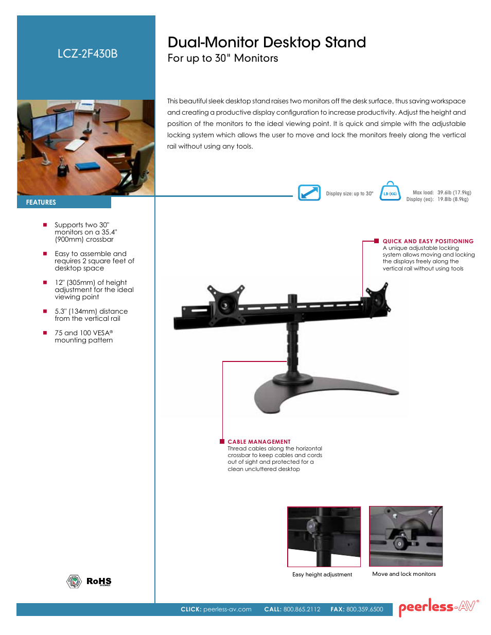 Peerless-AV LCZ-2F430B  - Sell Sheet User Manual | 2 pages