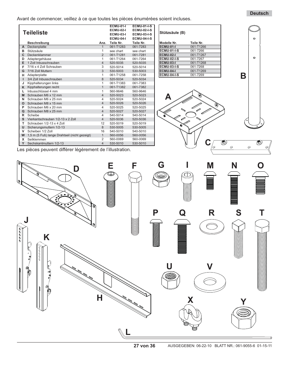Ba c, Teileliste | Peerless-AV ECMU-04-I-S - Installation User Manual | Page 27 / 36