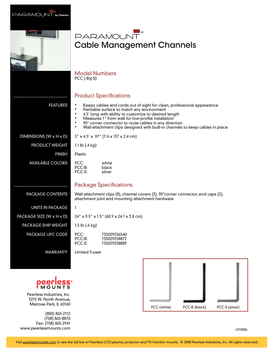 Cable management channels | Peerless-AV PCC-S  - Sell Sheet User Manual | Page 2 / 2