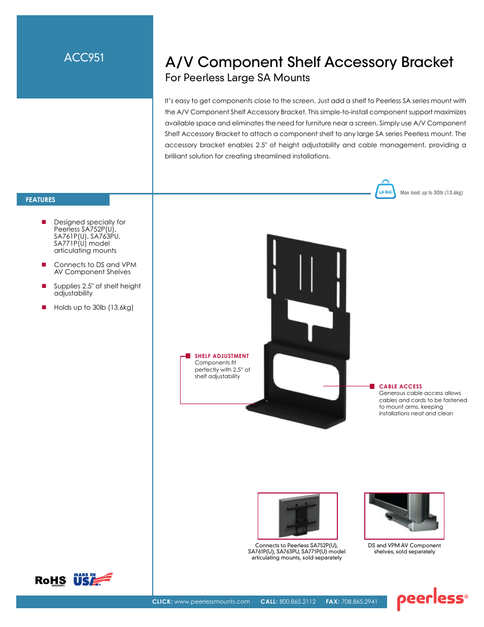 Peerless-AV ACC951  - Sell Sheet User Manual | 2 pages