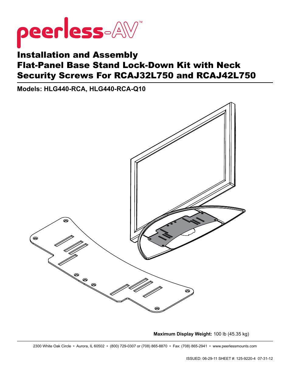 Peerless-AV HLG440-RCA-Q10 - Installation User Manual | 6 pages