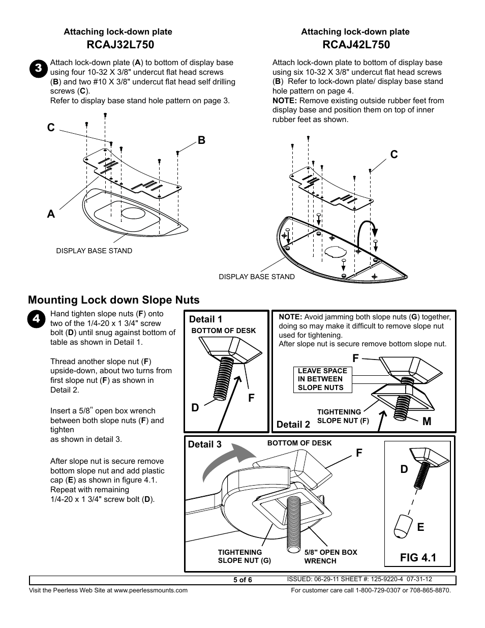 A3 b c, Dm f | Peerless-AV HLG440-RCA-Q10 - Installation User Manual | Page 5 / 6