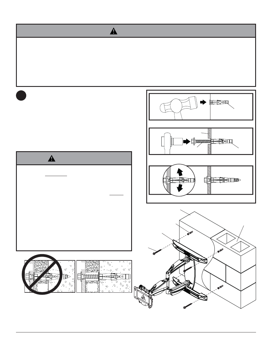 Warning, Ad c, Installation to solid concrete or cinder block | Fi g. 3.1 | Peerless-AV SA761P - Installation User Manual | Page 6 / 32