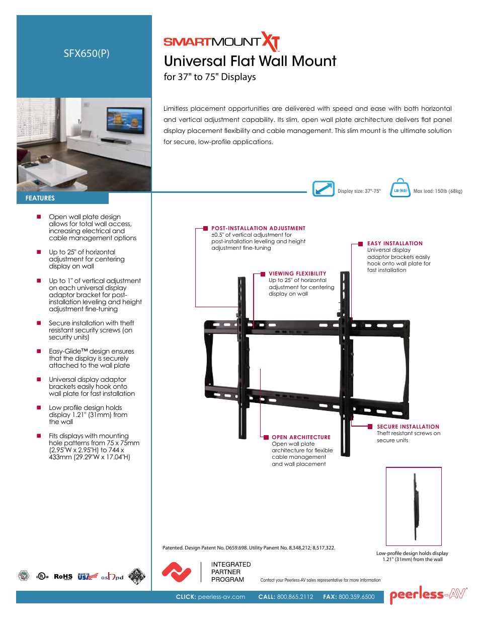 Peerless-AV SFX650P  - Sell Sheet User Manual | 2 pages