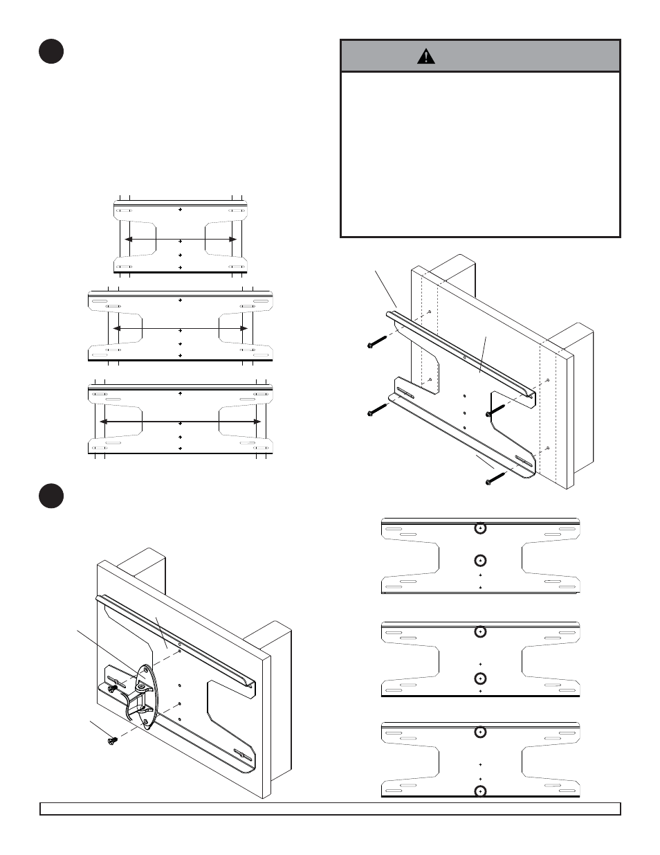 Warning, Ab a, Wood stud installation 1 | Mounting arm assembly to wall plate | Peerless-AV WSP701 - Installation User Manual | Page 2 / 6