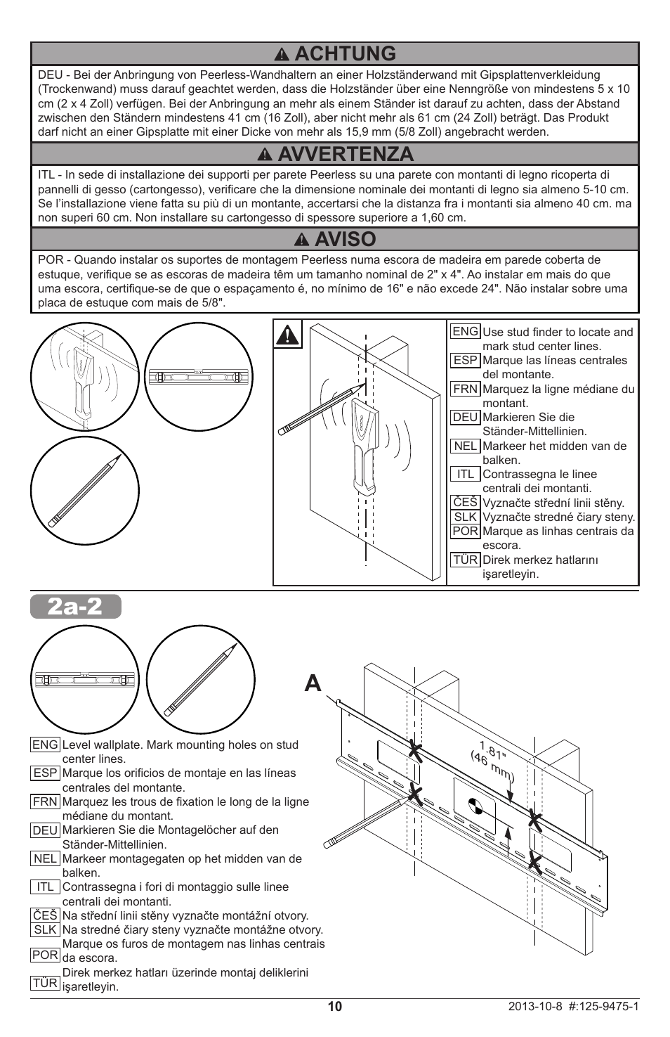 2a-2, Achtung, Avvertenza | Aviso | Peerless-AV DS-MB642L - Installation User Manual | Page 10 / 24