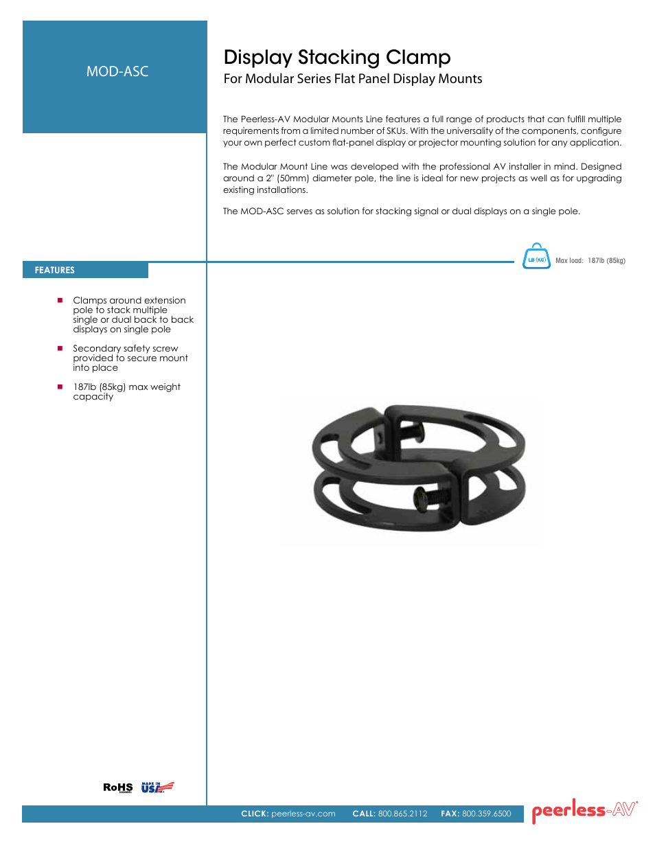 Peerless-AV MOD-ASC  - Sell Sheet User Manual | 2 pages