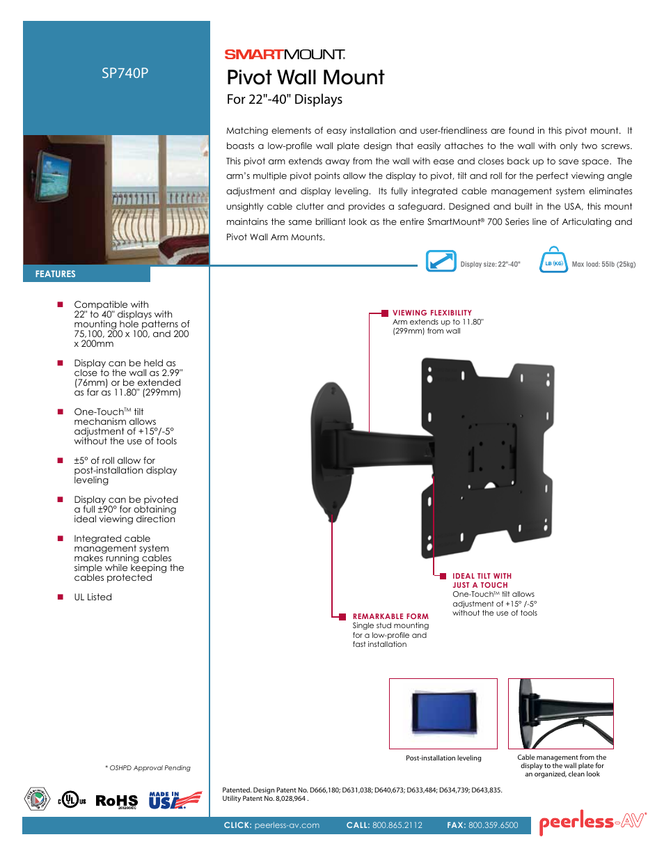 Peerless-AV SP740P  - Sell Sheet User Manual | 2 pages