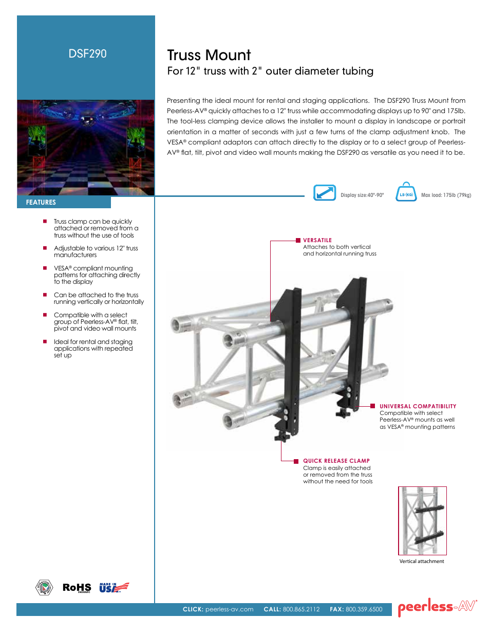 Peerless-AV DSF290  - Sell Sheet User Manual | 2 pages