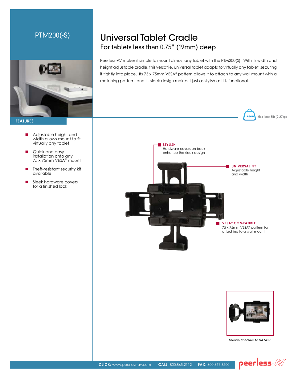 Peerless-AV PTM200-S  - Sell Sheet User Manual | 2 pages