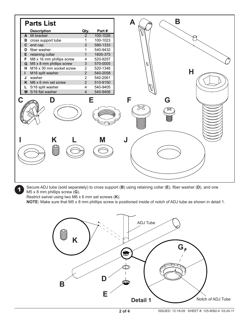 Parts list | Peerless-AV PANA-85CEIL - Installation User Manual | Page 2 / 4