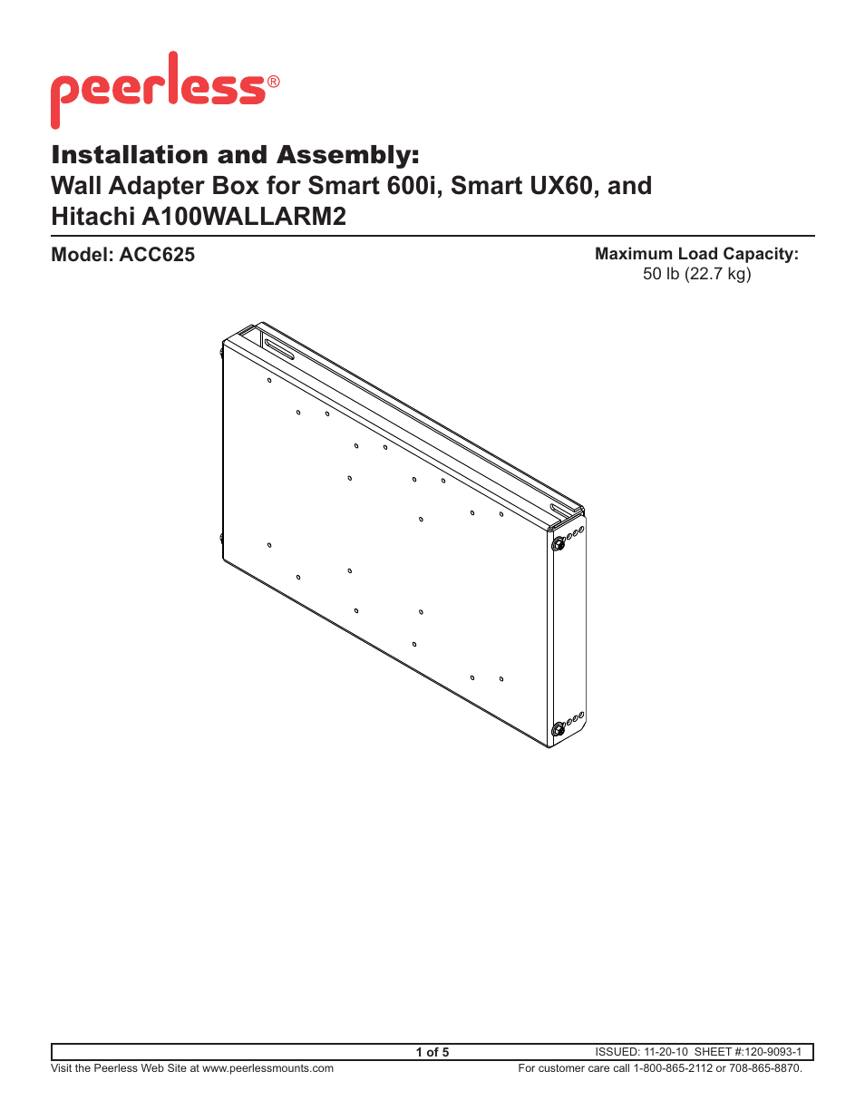 Peerless-AV ACC625 - Installation User Manual | 5 pages