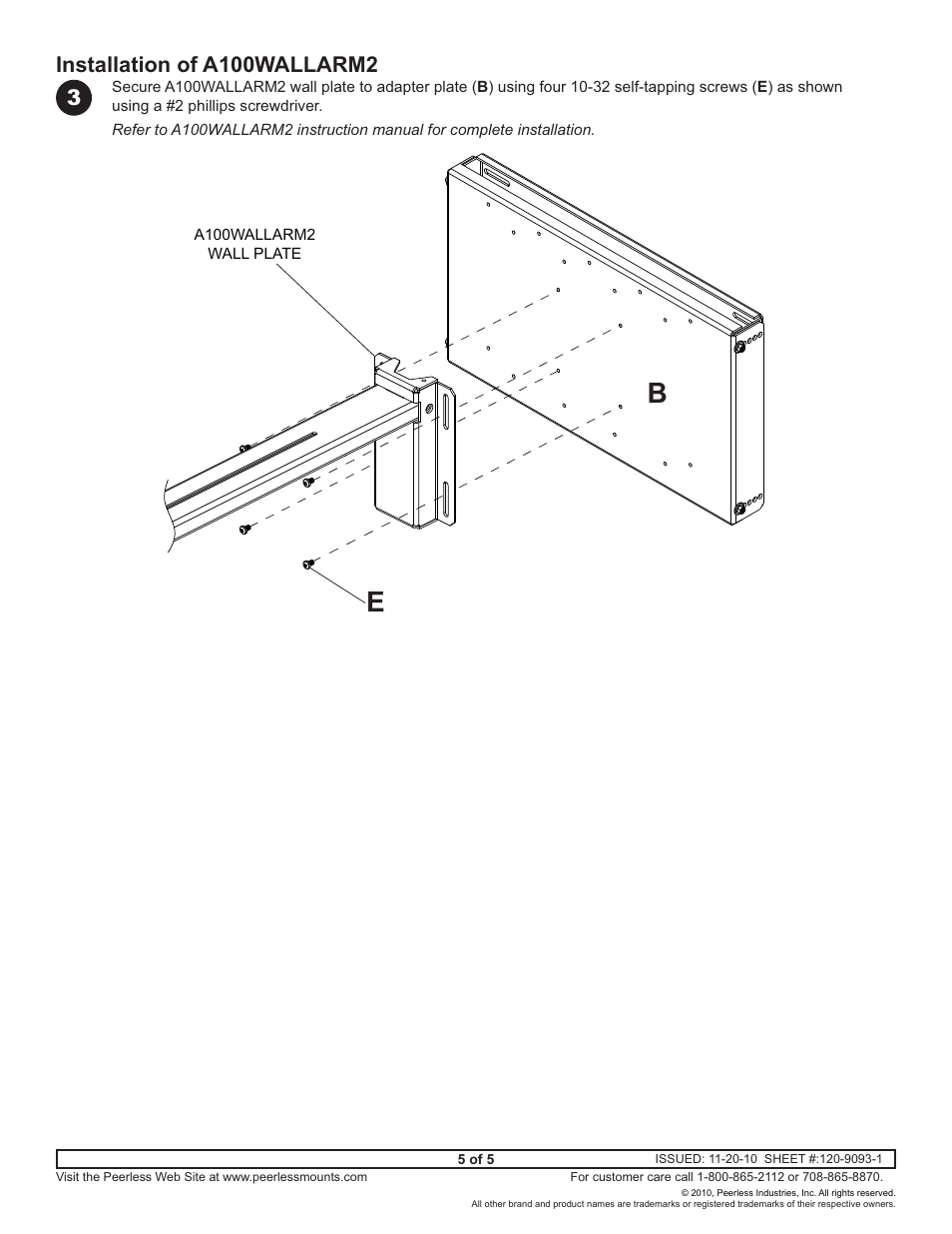 Installation of a100wallarm2 | Peerless-AV ACC625 - Installation User Manual | Page 5 / 5