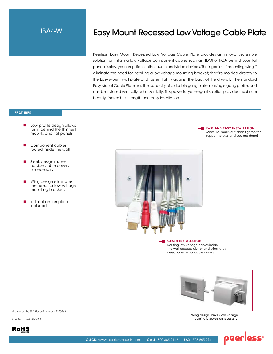 Peerless-AV IBA4-W  - Sell Sheet User Manual | 2 pages