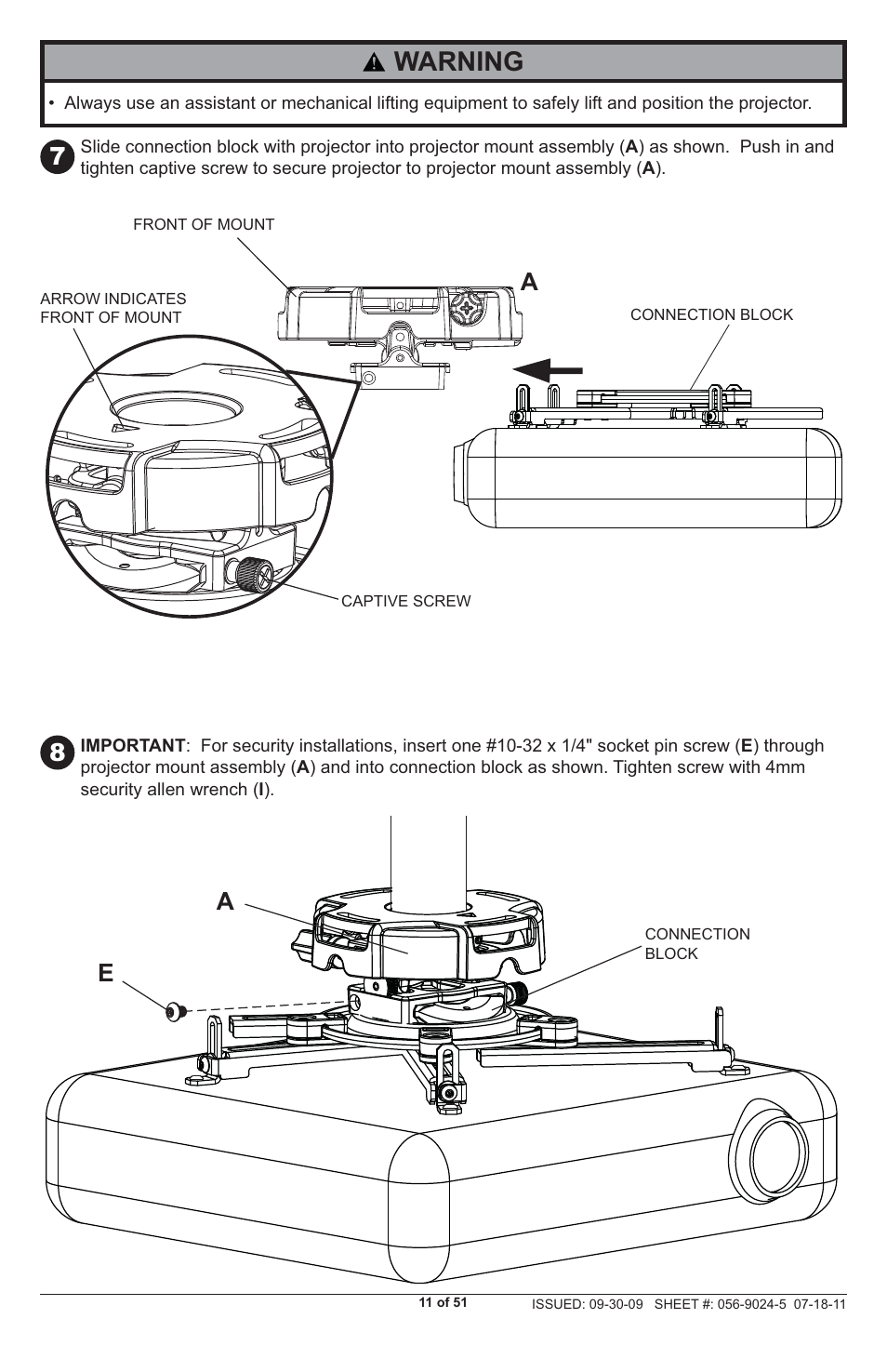 Warning | Peerless-AV PRG-UNV - Installation User Manual | Page 11 / 51