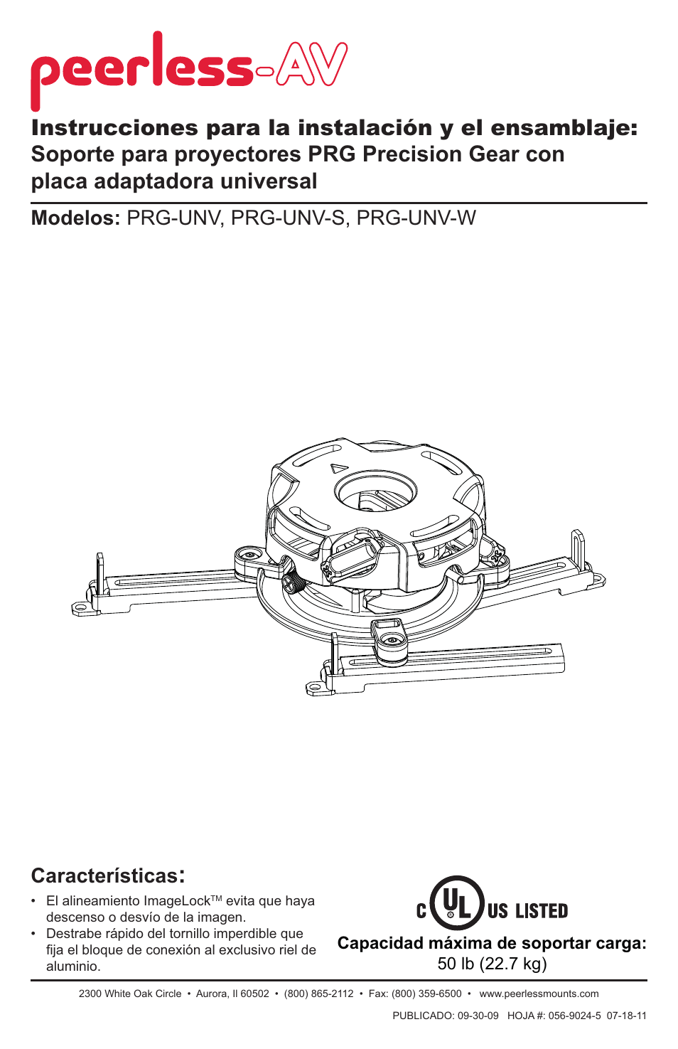 Características, Modelos: prg-unv, prg-unv-s, prg-unv-w | Peerless-AV PRG-UNV - Installation User Manual | Page 17 / 51