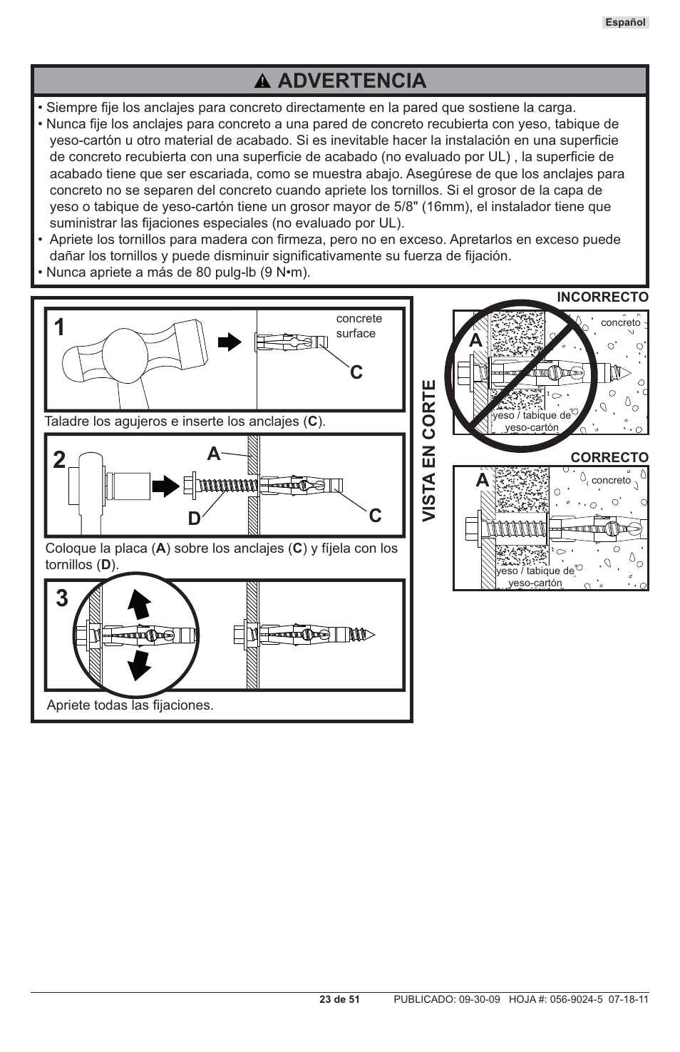 Advertencia, Ac d | Peerless-AV PRG-UNV - Installation User Manual | Page 23 / 51