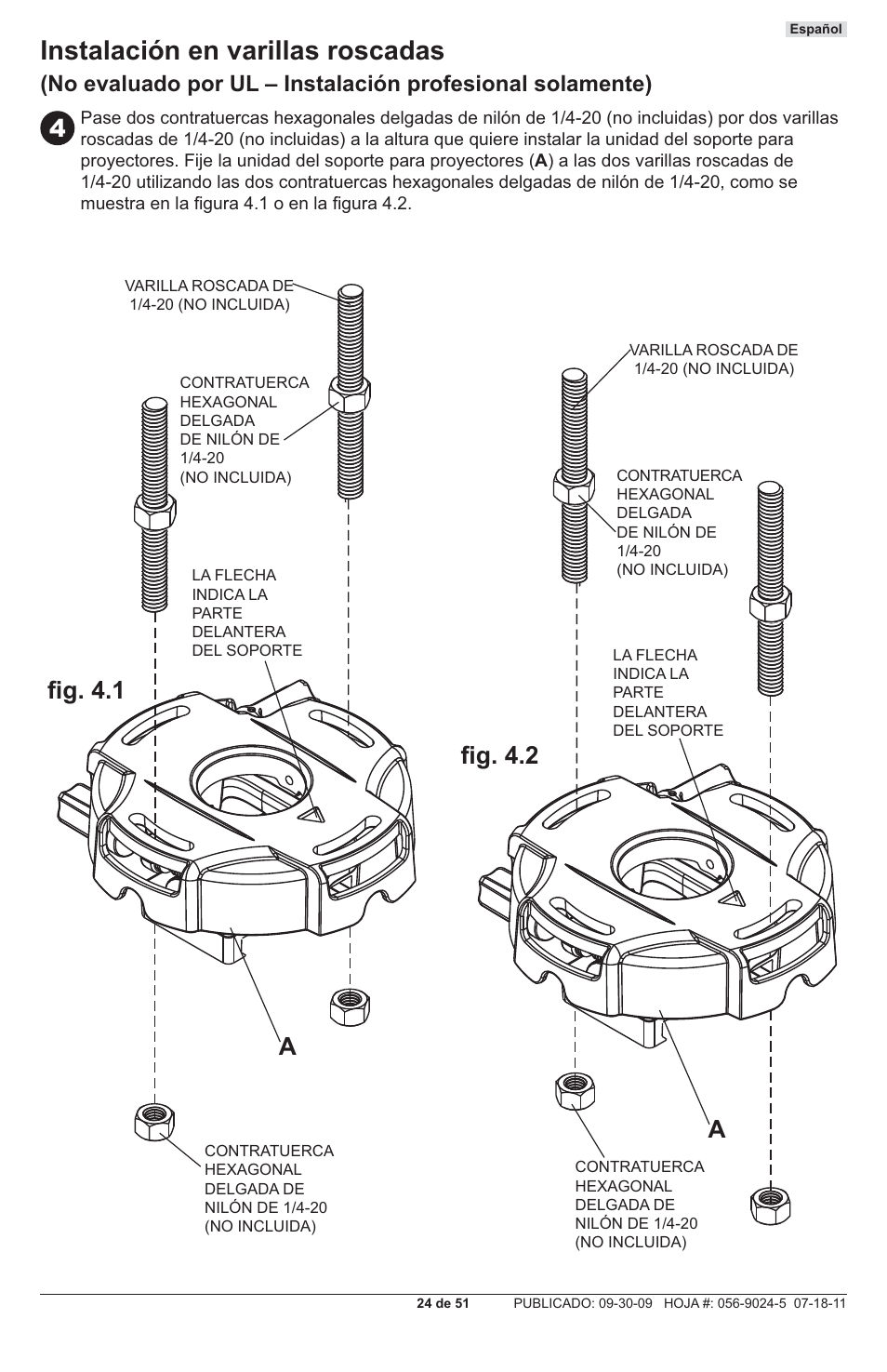 Instalación en varillas roscadas, Afi g. 4.1 fi g. 4.2 | Peerless-AV PRG-UNV - Installation User Manual | Page 24 / 51