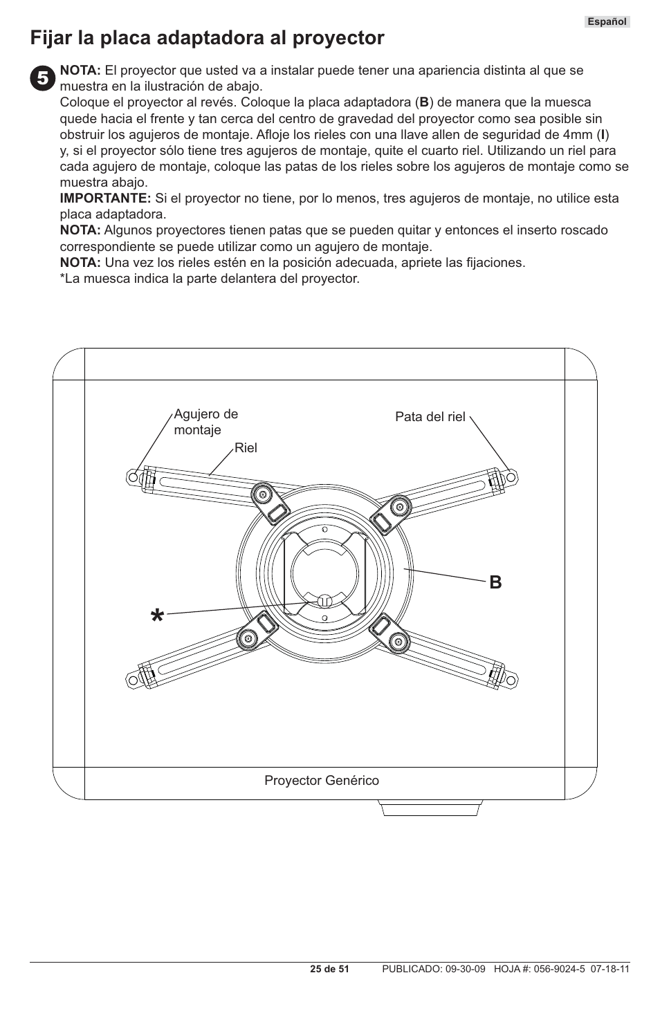 Fijar la placa adaptadora al proyector | Peerless-AV PRG-UNV - Installation User Manual | Page 25 / 51