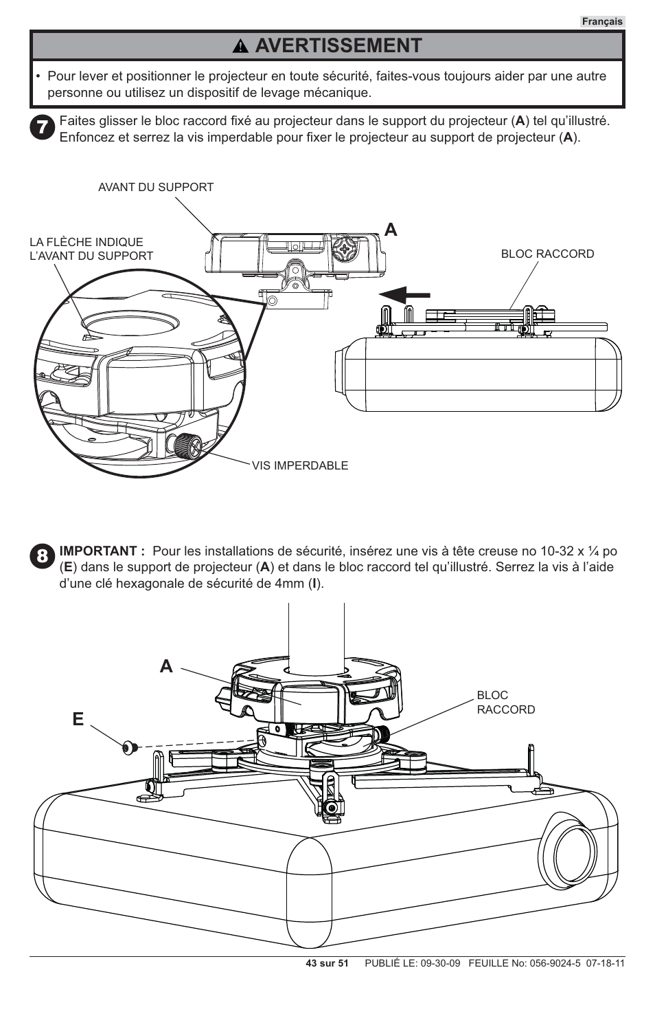 Avertissement | Peerless-AV PRG-UNV - Installation User Manual | Page 43 / 51