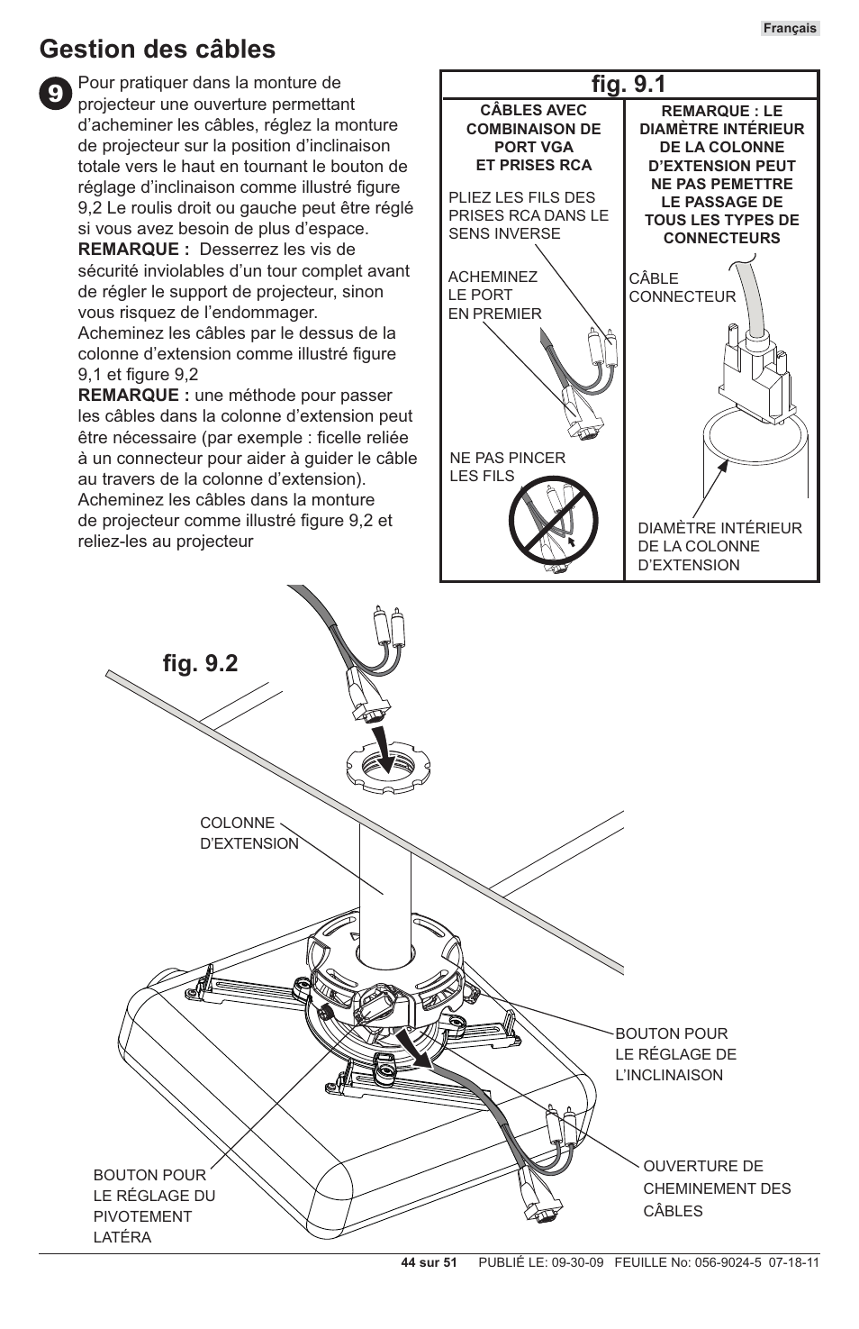 Gestion des câbles, Fi g. 9.2 fi g. 9.1 | Peerless-AV PRG-UNV - Installation User Manual | Page 44 / 51