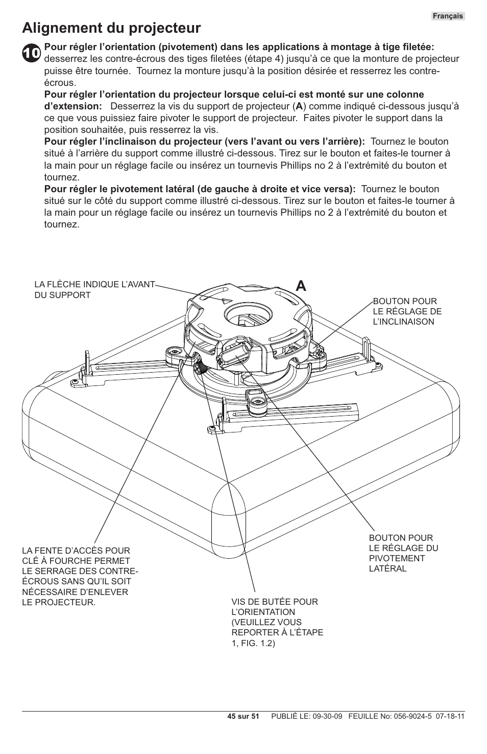 Alignement du projecteur | Peerless-AV PRG-UNV - Installation User Manual | Page 45 / 51