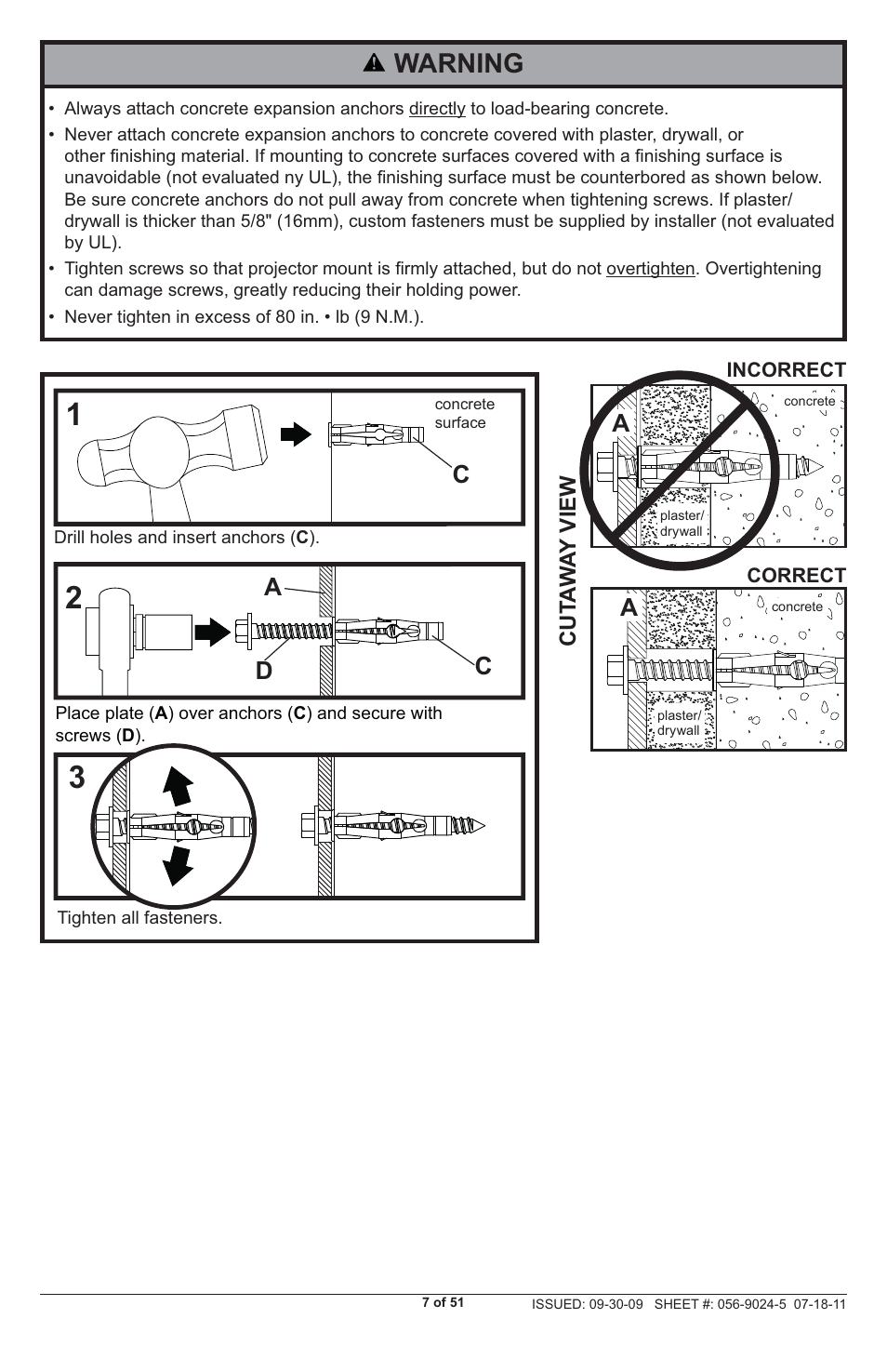 Warning, Ac d | Peerless-AV PRG-UNV - Installation User Manual | Page 7 / 51