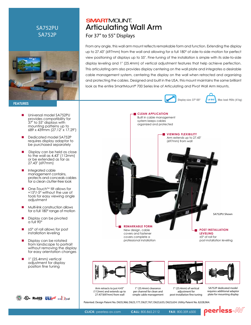 Peerless-AV SA752P  - Sell Sheet User Manual | 2 pages