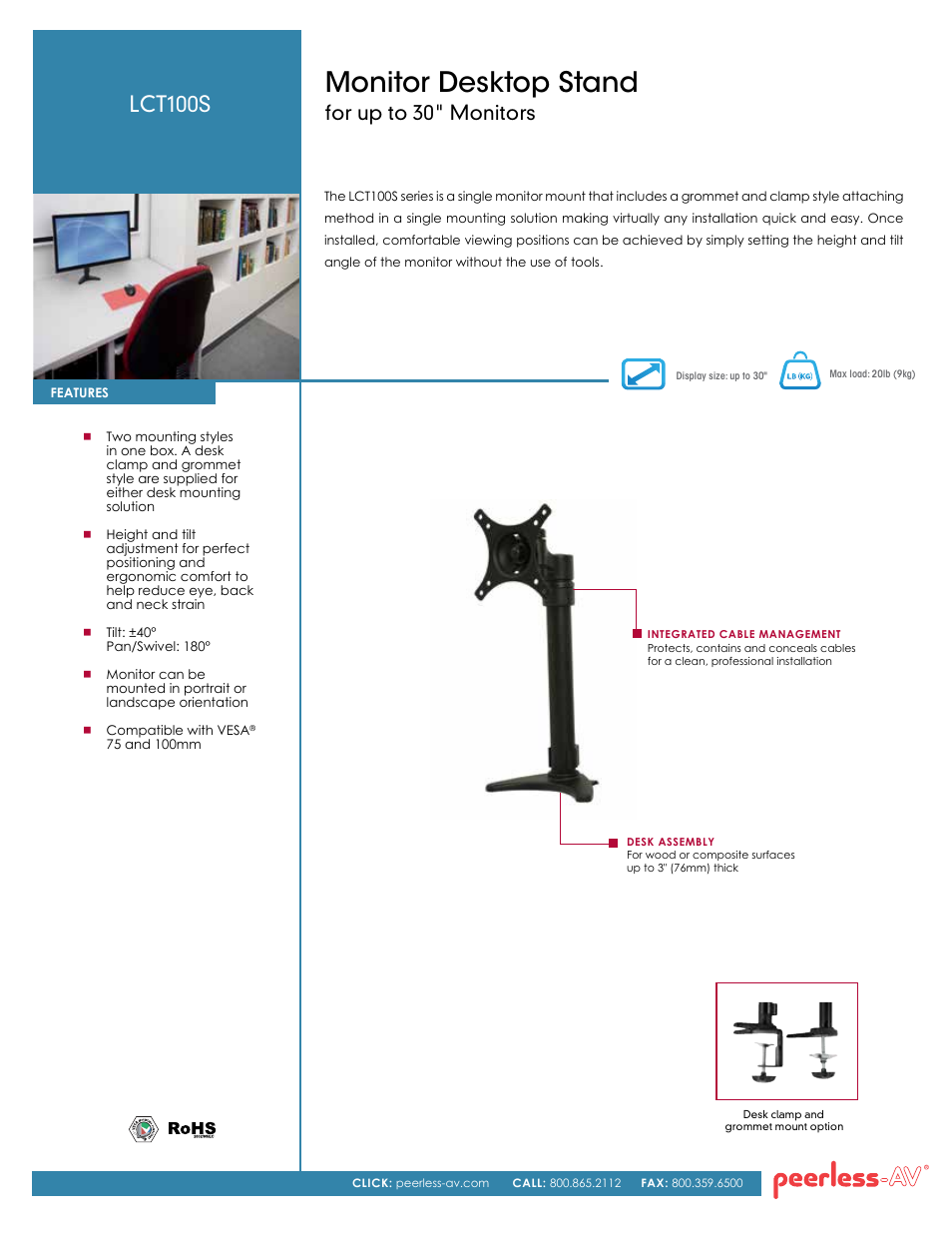 Peerless-AV LCT100S  - Sell Sheet User Manual | 2 pages